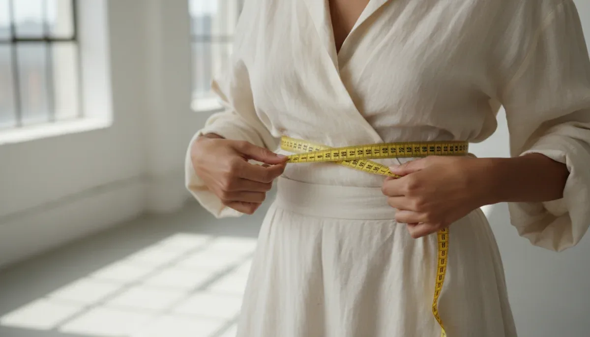 Close-up of a person taking accurate body measurements with a flexible tape.