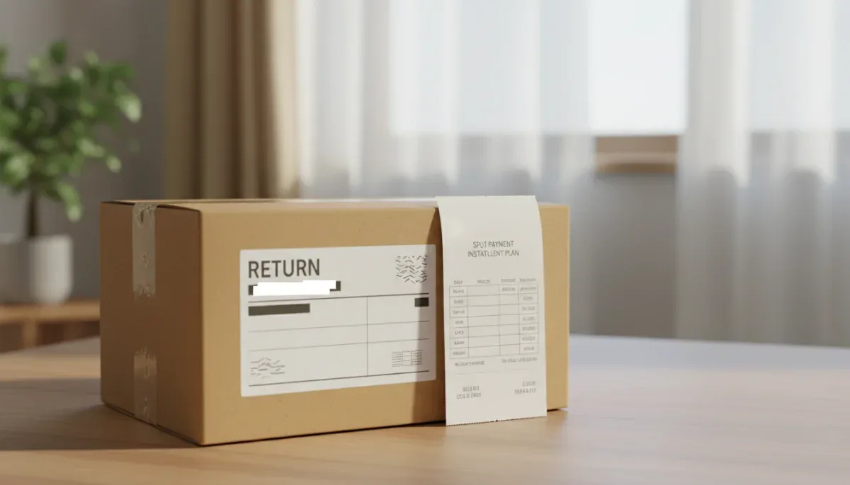Return package with shipping label and invoice detailing installment refund amounts.