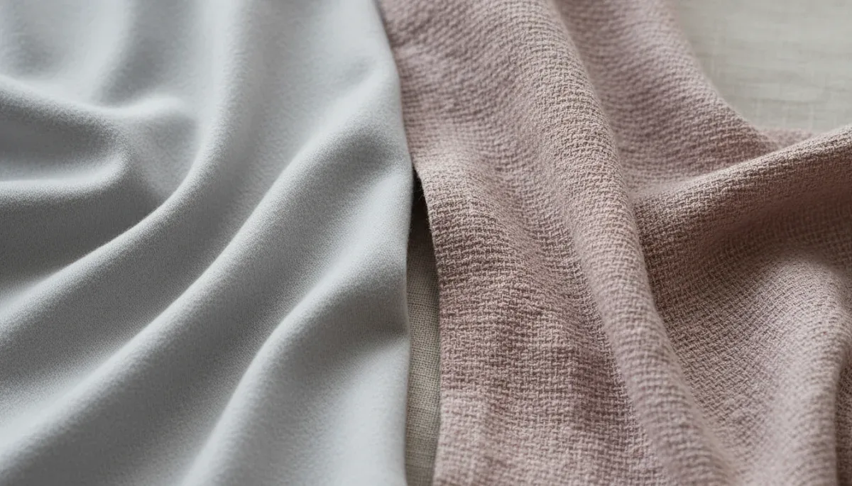 Detailed close up of modal knit and woven viscose fabrics