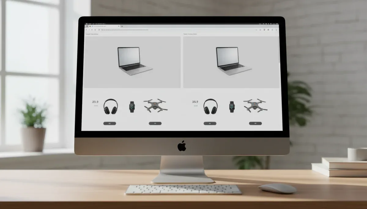 Split screen showing two online store listings for price comparison