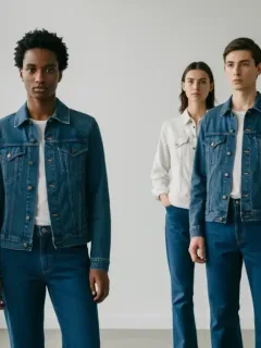 Models showcasing sustainable denim fashion, highlighting eco-friendly and stylish jeans and jackets.