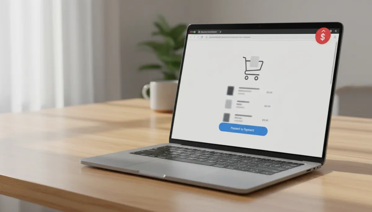 Laptop screen showing a cash back browser extension activating a rebate during online checkout