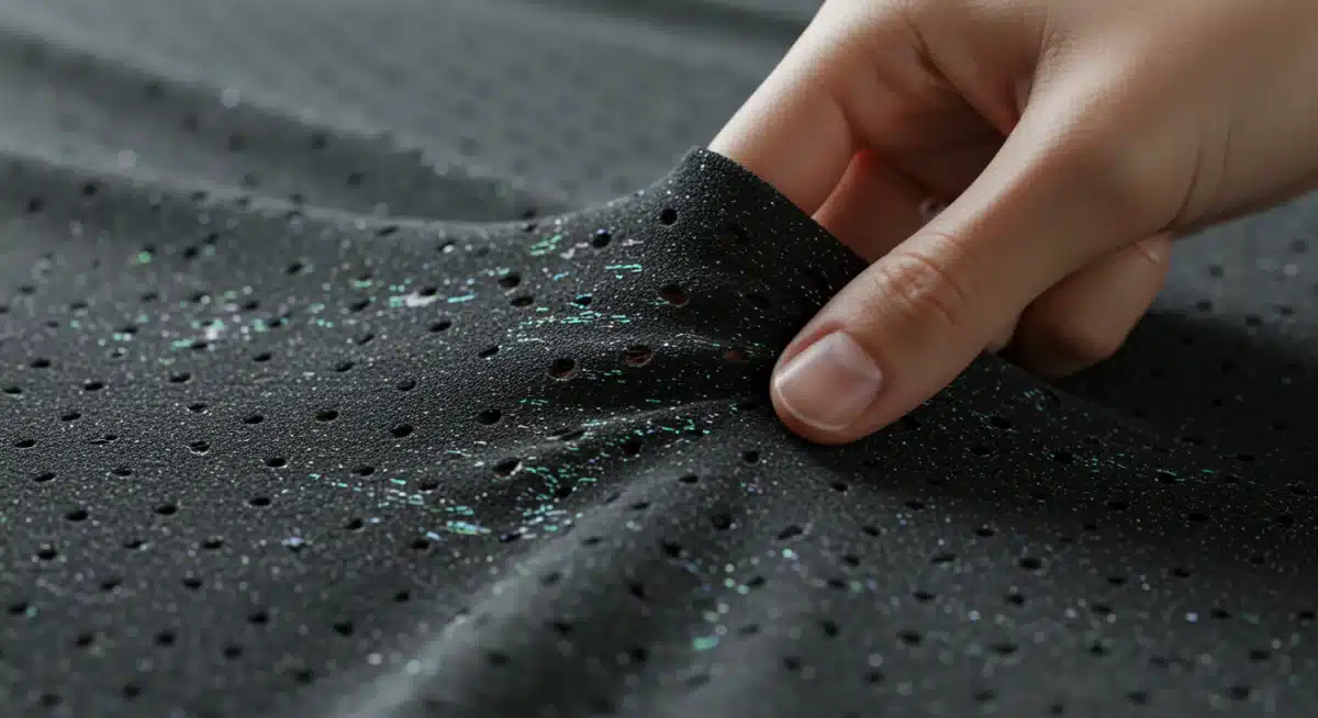 Close-up of advanced moisture-wicking fabric with intricate weave for activewear.