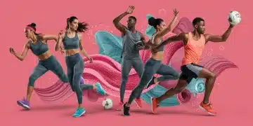 Athletes in futuristic activewear demonstrating enhanced performance with innovative fabrics.