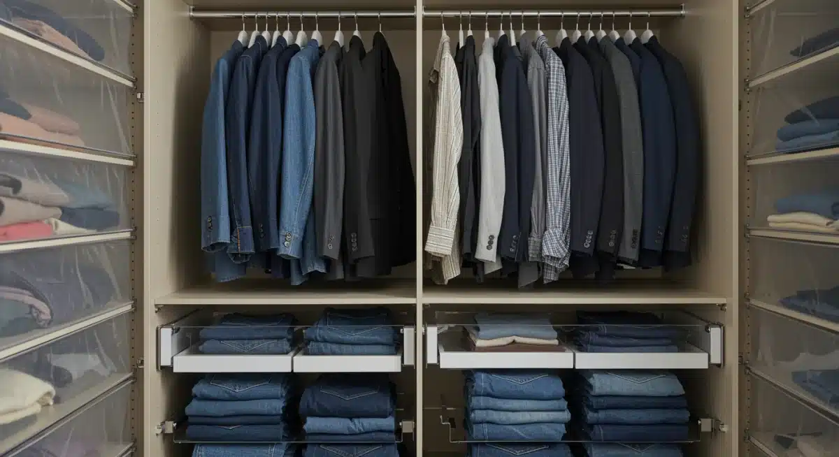 Organized capsule wardrobe with high-quality, versatile clothing pieces, reflecting smart fashion choices.