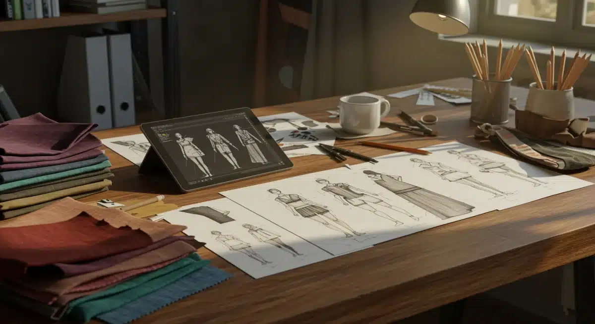 Fashion designer sketching and developing new apparel concepts for 2026 collections