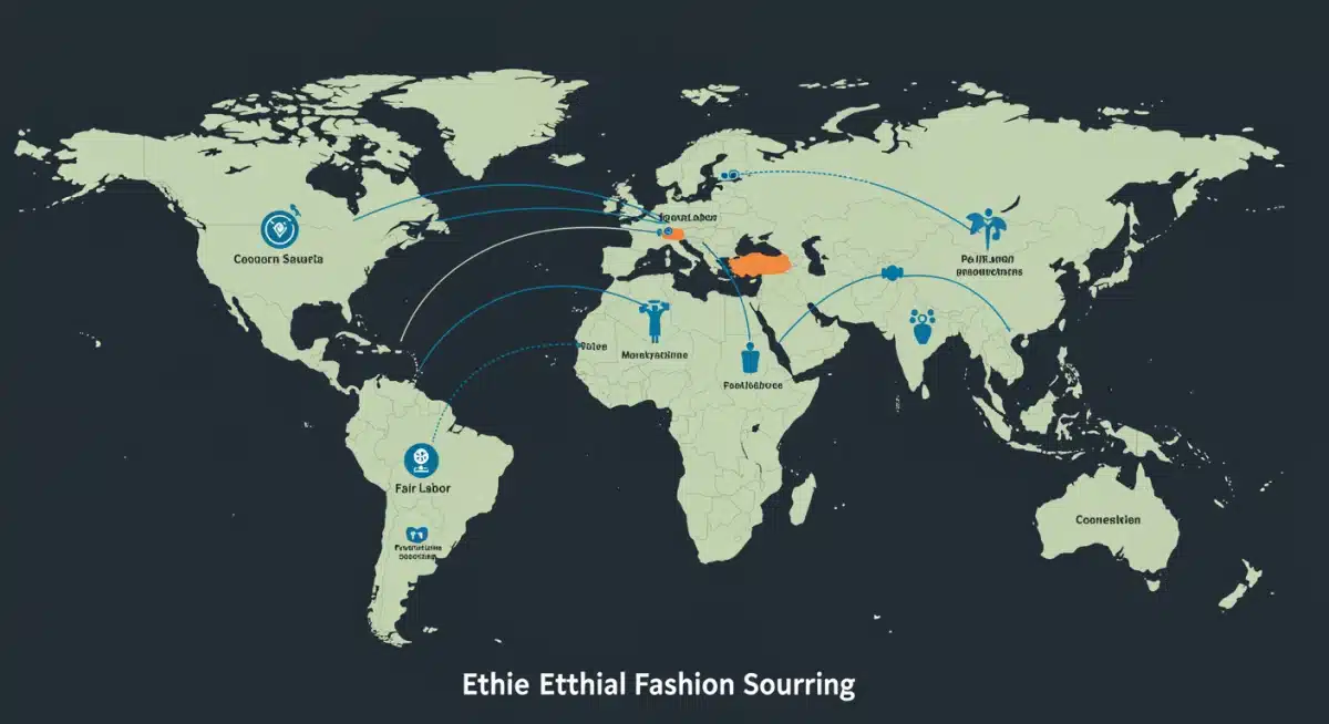 Global supply chain map highlighting ethical fashion sourcing regions and fair labor practices.